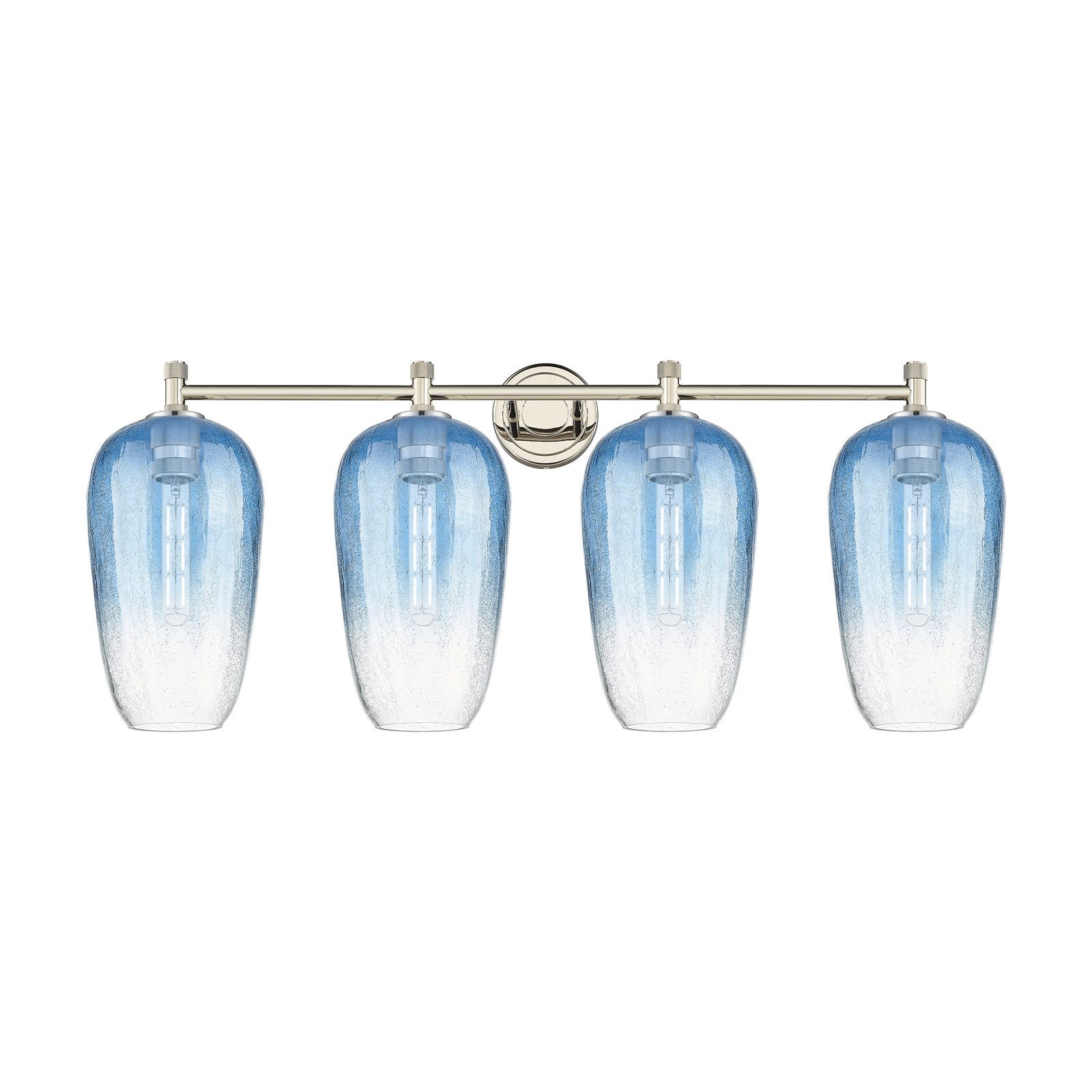 Innovations Brookhaven Flute 37.5in 4-Light Bath Vanity Light | Industrial Polished Nickel and Sapphire Blue Glass | Model 434-4W-PN-G484-7SB