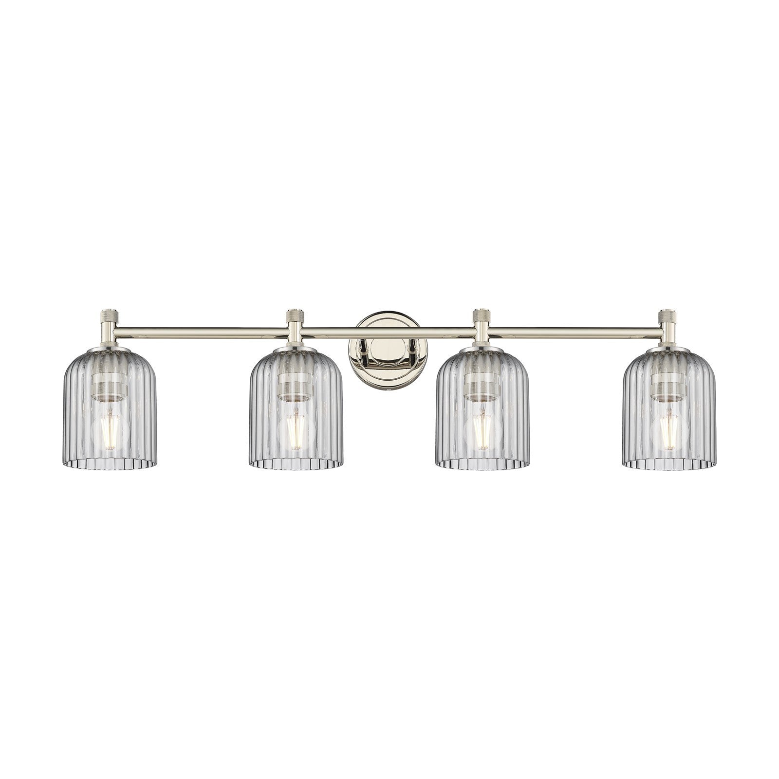 Innovations Crown Point 35in 4-Light Bath Vanity Light | Industrial Polished Nickel and Light Smoke Glass | Bathroom | Model 434-4W-PN-G559-5SM
