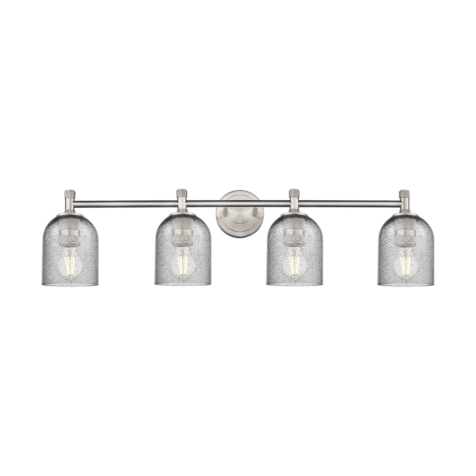 Innovations Caledonia 35.5in 4-Light Bath Vanity Light | Industrial Satin Nickel and Charcoal Glass | Bathroom & Vanity | Model 434-4W-SN-G257