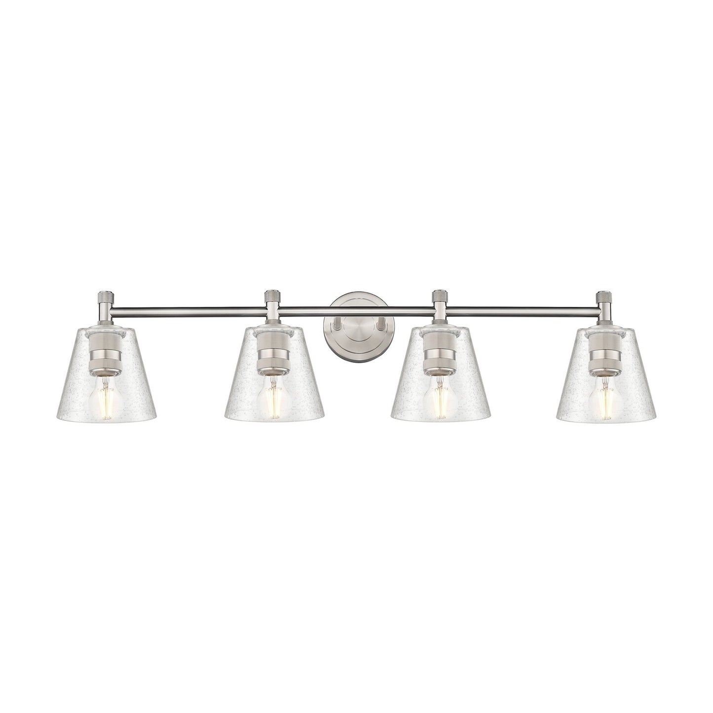 Innovations Caton 36in 4-Light Bath Vanity Light | Industrial Satin Nickel and Frosted Glass | Bathroom Vanity | Model 434-4W-SN-G454