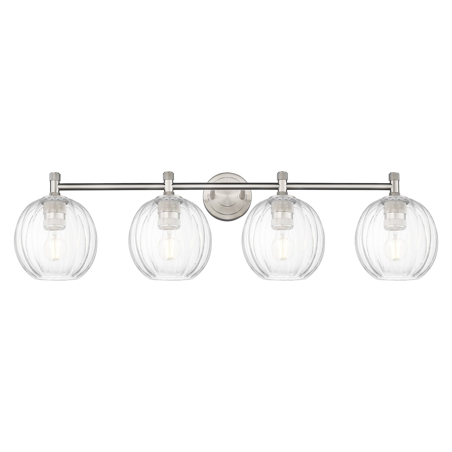 Innovations Preston Globe 37in 4-Light Bath Vanity Light | Industrial Satin Nickel and Clear Glass | Bathroom Vanity | Model 434-4W-SN-G458-7CL