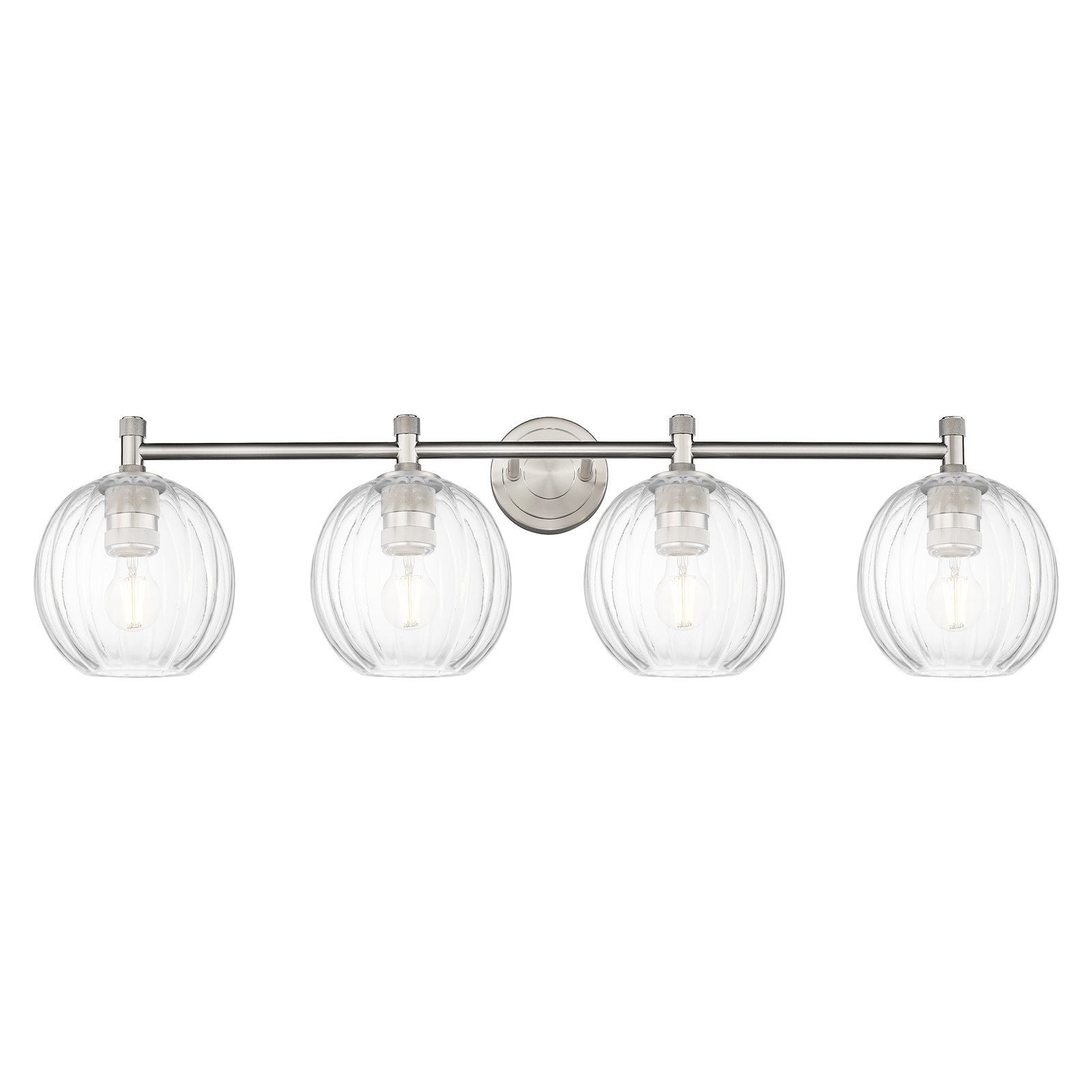 Innovations Preston Globe 37in 4-Light Bath Vanity Light | Industrial Satin Nickel and Clear Glass | Bathroom Vanity | Model 434-4W-SN-G458-7CL