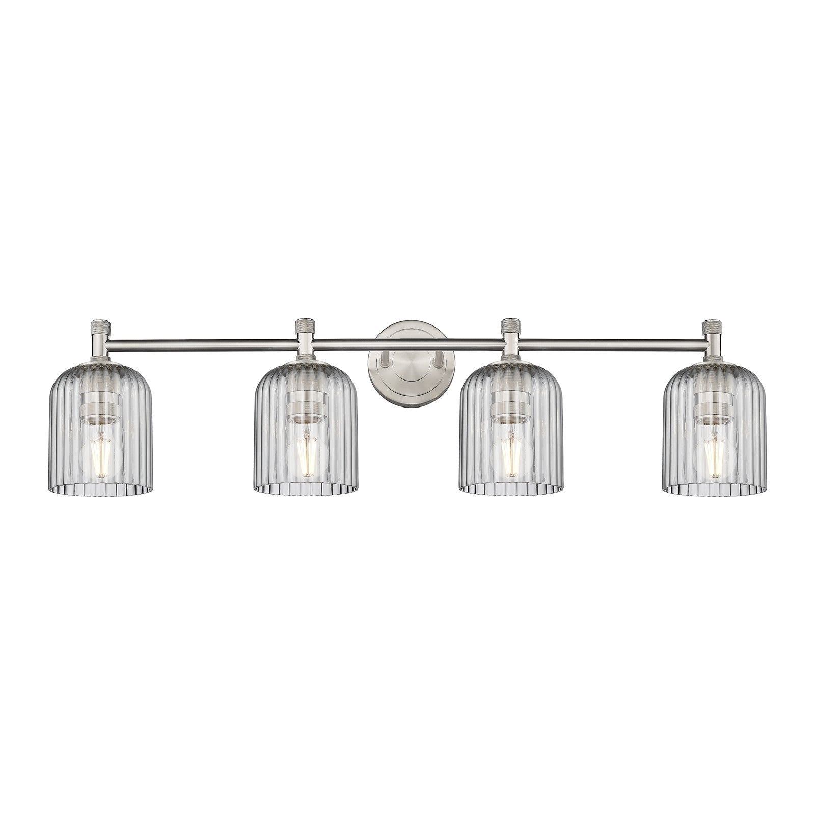 Innovations Crown Point 35.5in 4-Light Bath Vanity | Industrial Satin Nickel and Light Smoke Glass | Bathroom & Powder | Model 434-4W-SN-G559-5SM