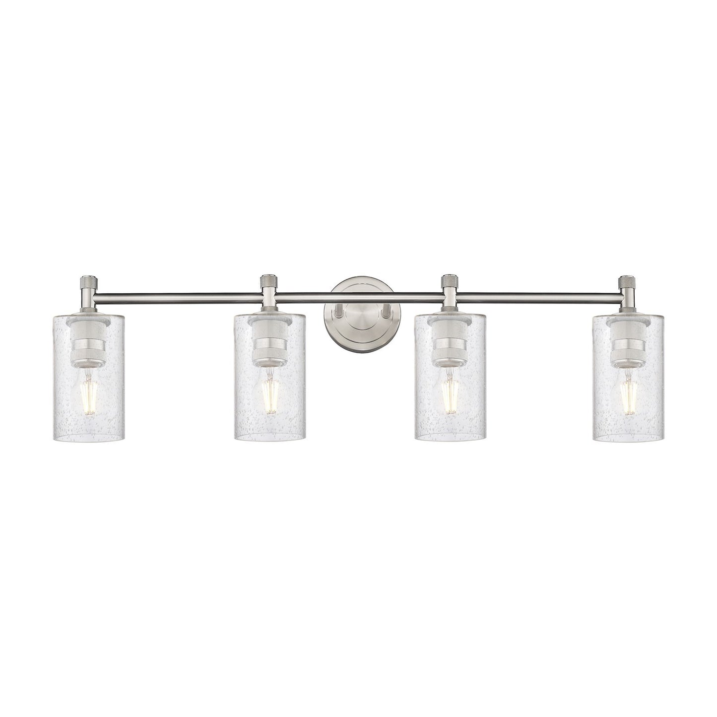 Innovations Clymer 34in 4-Light Bath Vanity | Industrial Satin Nickel and Seedy Glass | Bathroom & Powder Room | Model 434-4W-SN-G804