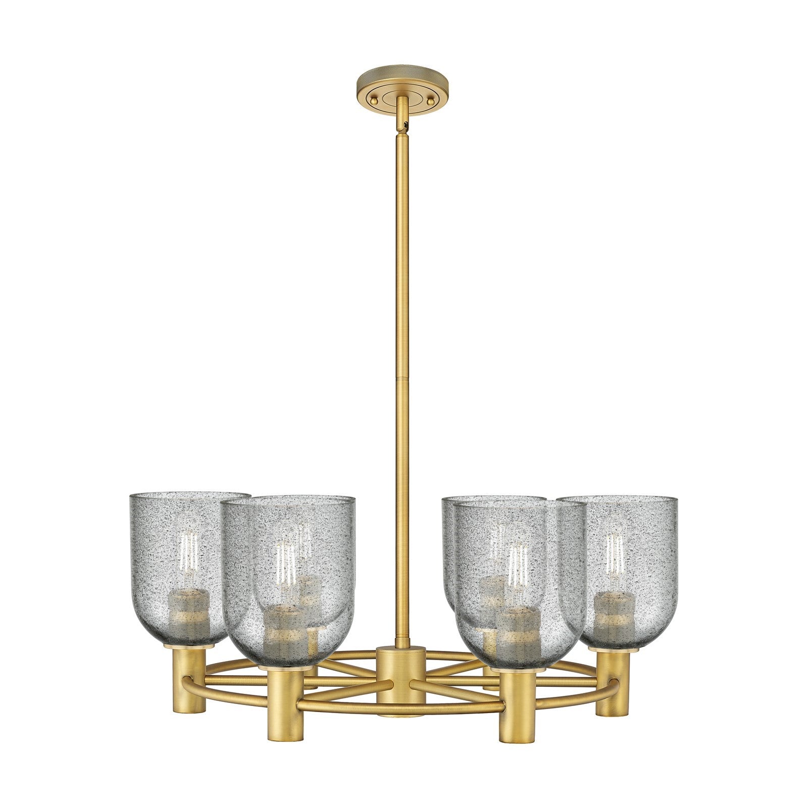 Innovations Caledonia 25in 6-Light Chandelier | Industrial Brushed Brass and Charcoal Glass | Kitchen Island & Dining Room | Model 434-6CR-BB-G257