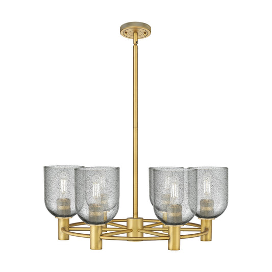 Innovations Caledonia 25in 6-Light Chandelier | Industrial Brushed Brass and Charcoal Glass | Kitchen Island & Dining Room | Model 434-6CR-BB-G257