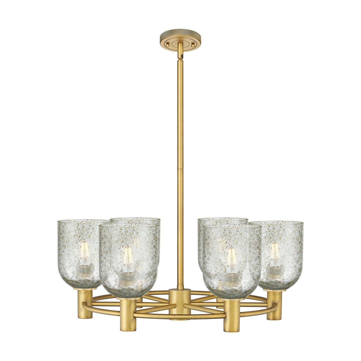 Innovations Caledonia 25in 6-Light Chandelier | Industrial Brushed Brass and Mica Glass | Kitchen Island & Dining Room | Model 434-6CR-BB-G259