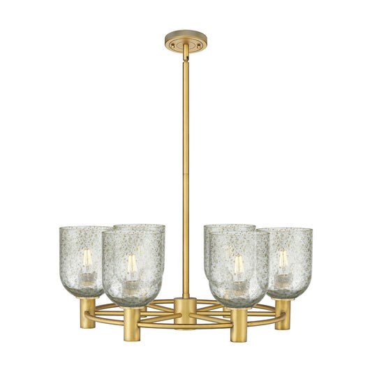 Innovations Caledonia 25in 6-Light Chandelier | Industrial Brushed Brass and Mica Glass | Kitchen Island & Dining Room | Model 434-6CR-BB-G259