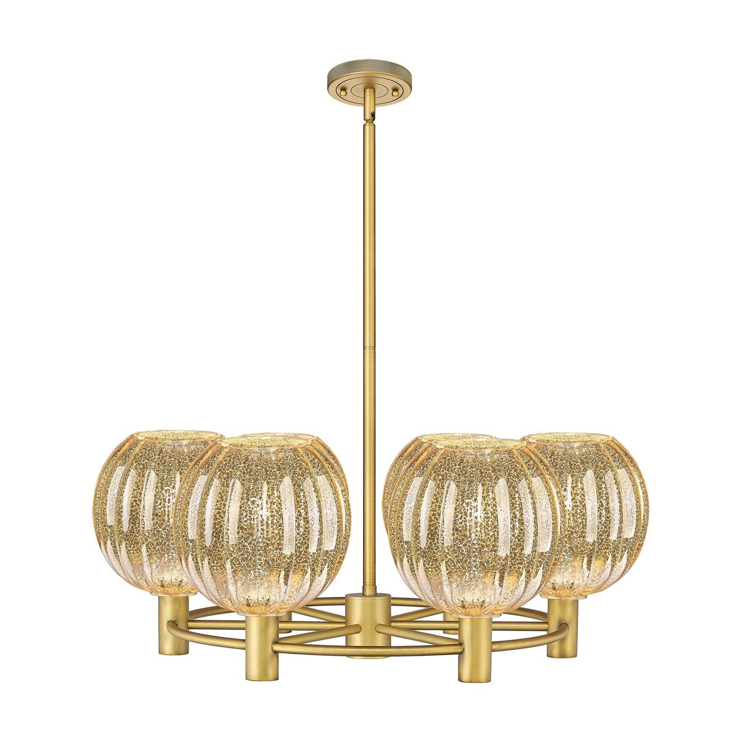 Innovations Preston Globe 27in 6-Light Chandelier | Industrial Brushed Brass and Mercury Glass | Kitchen Island & Dining | Model 434-6CR-BB-G458-7ME