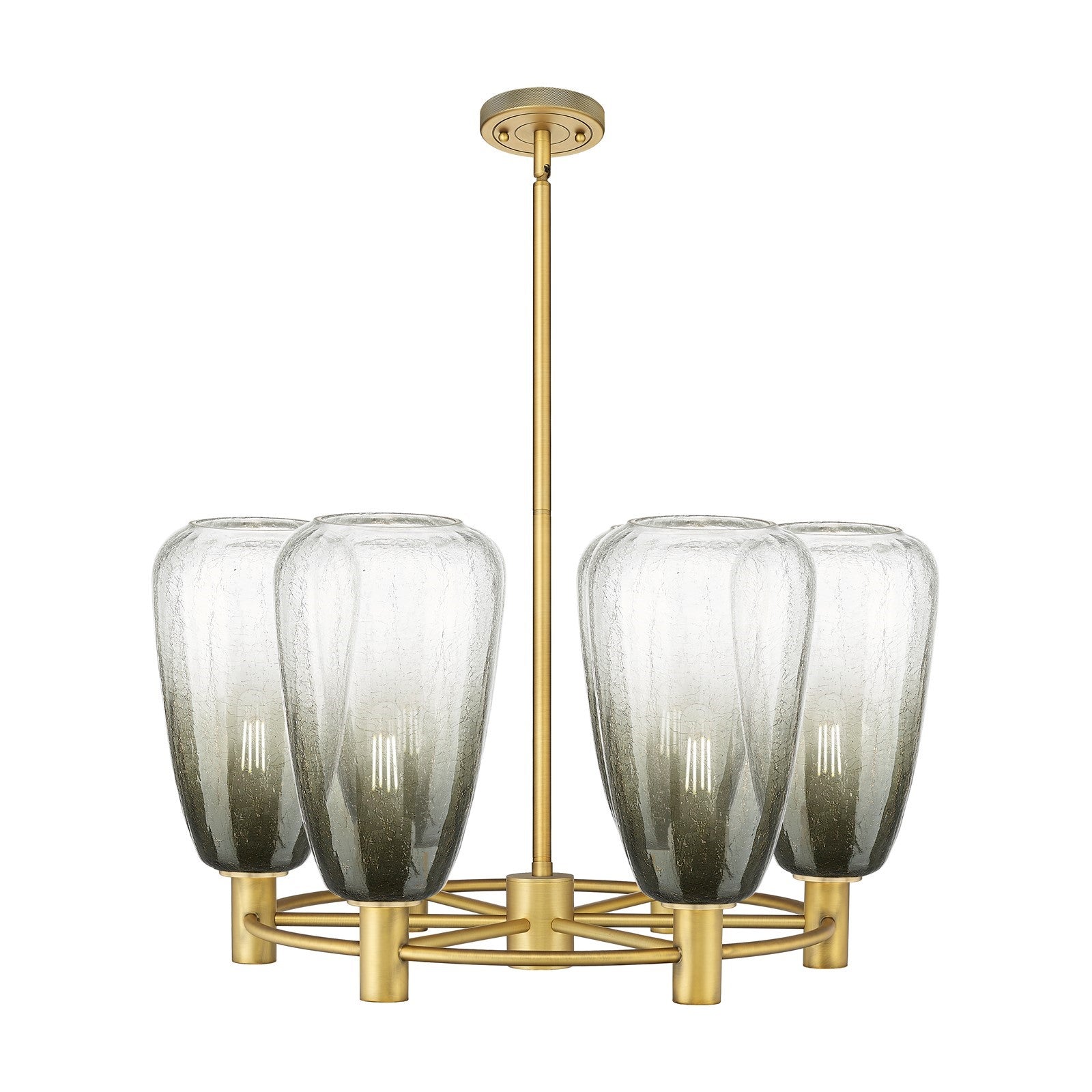 Innovations Brookhaven Almond 26in 6-Light Chandelier | Industrial Brushed Brass and Slate Glass | Dining Room & Kitchen | Model 434-6CR-BB-G480-6SL