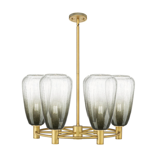 Innovations Brookhaven Almond 26in 6-Light Chandelier | Industrial Brushed Brass and Slate Glass | Dining Room & Kitchen | Model 434-6CR-BB-G480-6SL