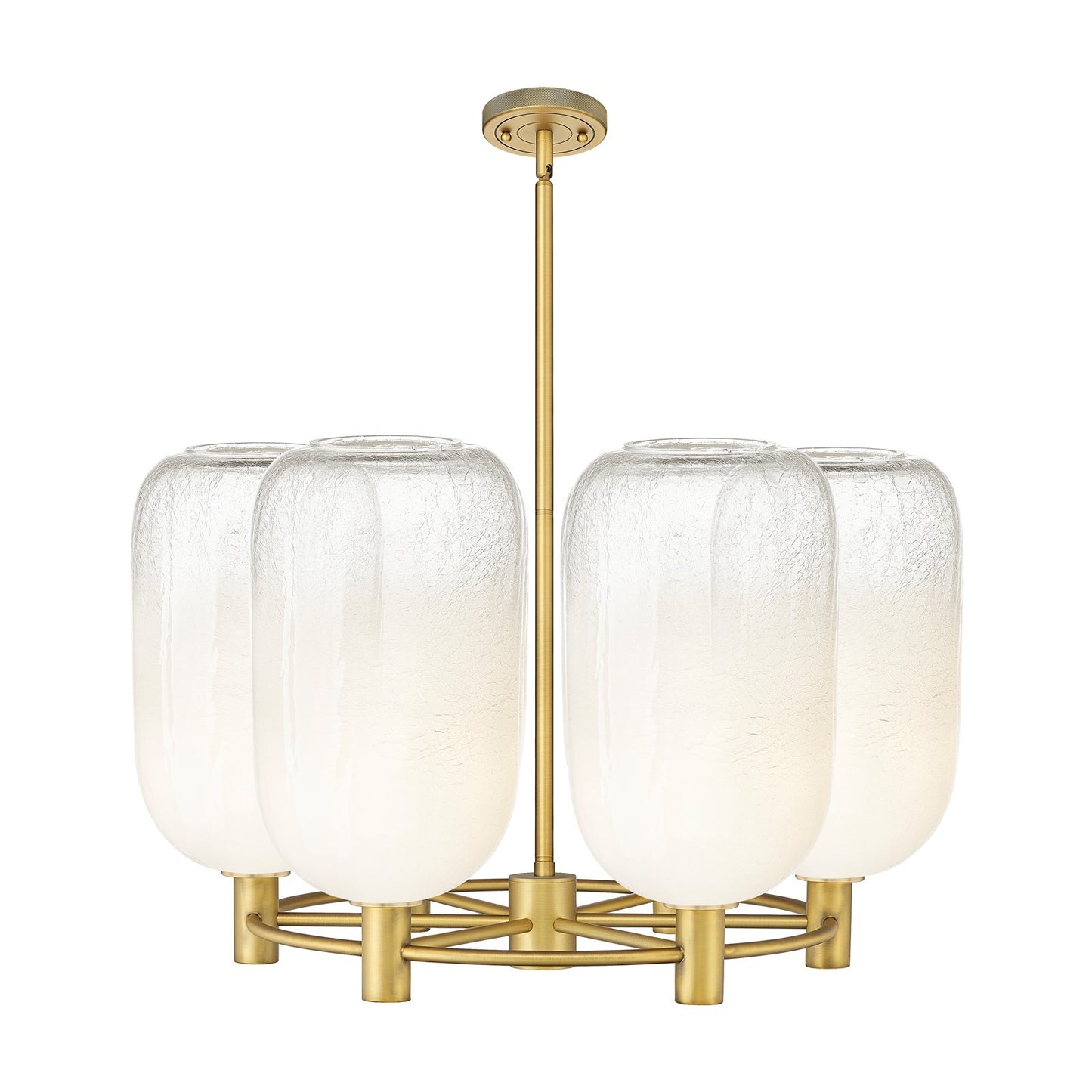 Innovations Brookhaven Cloche 27in 6-Light Chandelier | Industrial Brushed Brass and Opal Glass | Dining Room & Kitchen | Model 434-6CR-BB-G482-7OP