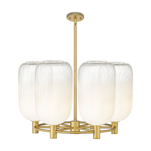 Innovations Brookhaven Cloche 27in 6-Light Chandelier | Industrial Brushed Brass and Opal Glass | Dining Room & Kitchen | Model 434-6CR-BB-G482-7OP