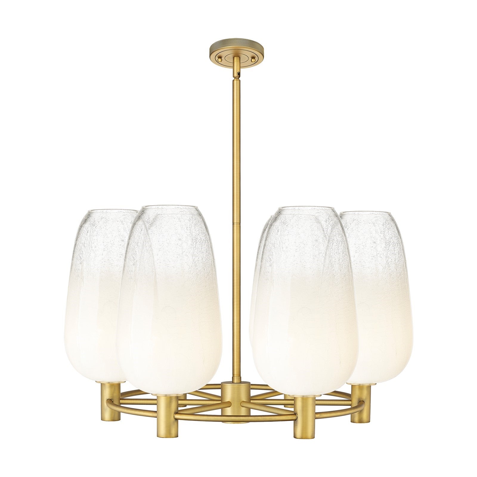 Innovations Brookhaven Flute 27in 6-Light Chandelier | Industrial Brushed Brass and Opal Glass | Kitchen Island & Dining | Model 434-6CR-BB-G484-7OP