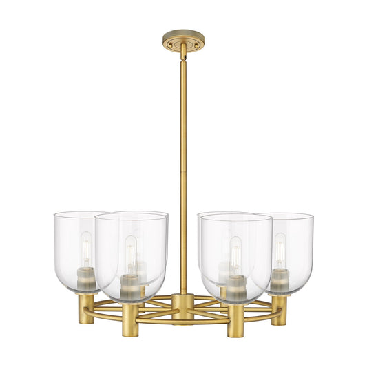 Innovations Bella 25in 6-Light Chandelier | Industrial Brushed Brass and Clear Glass | Kitchen Island & Dining Room | Model 434-6CR-BB-G558-6CL
