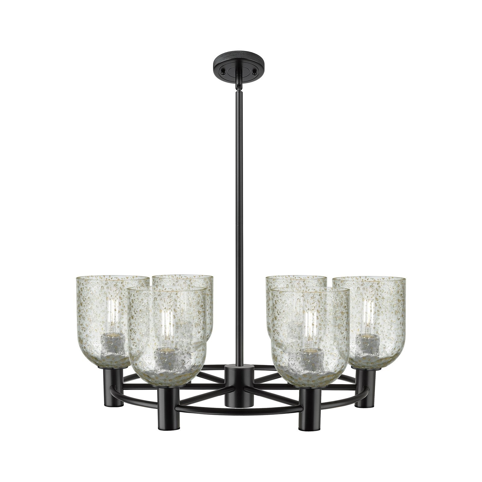 Innovations Caledonia 25in 6-Light Chandelier | Industrial Matte Black and Mica Glass | Kitchen Island & Dining Room | Model 434-6CR-BK-G259