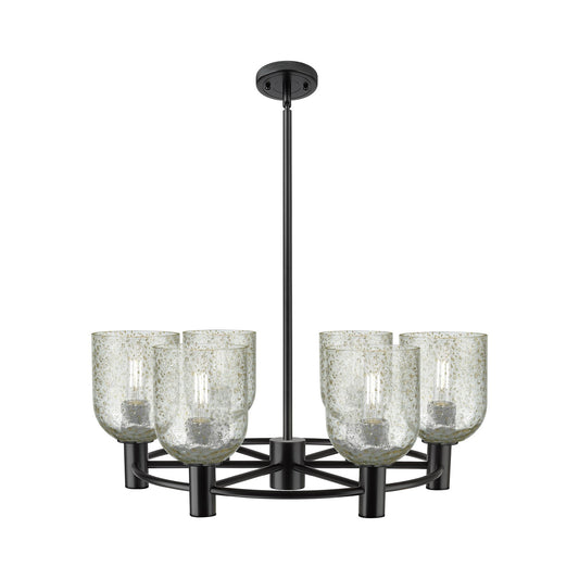 Innovations Caledonia 25in 6-Light Chandelier | Industrial Matte Black and Mica Glass | Kitchen Island & Dining Room | Model 434-6CR-BK-G259