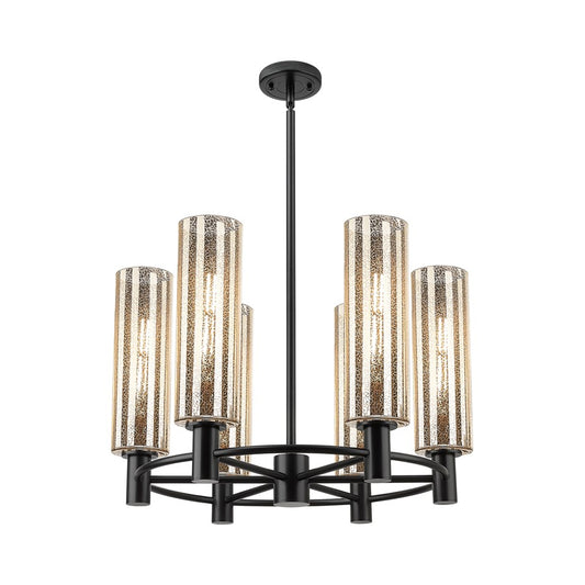 Innovations Crown Point 6Lt 24" Stem Chandelier/12" BK/MC - 434-6CR-BK-G434-12ME