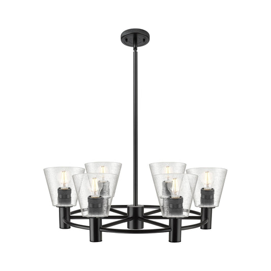 Innovations Caton 26in 6-Light Chandelier | Industrial Matte Black and Frosted Glass | Kitchen Island & Dining Room | Model 434-6CR-BK-G454