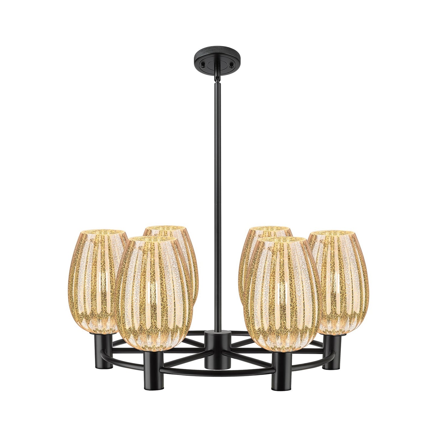 Innovations Preston Flute 26in 6-Light Chandelier | Industrial Matte Black and Mercury Glass | Dining Room & Kitchen | Model 434-6CR-BK-G457-6ME