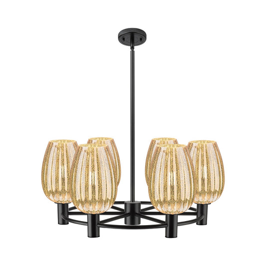 Innovations Preston Flute 26in 6-Light Chandelier | Industrial Matte Black and Mercury Glass | Dining Room & Kitchen | Model 434-6CR-BK-G457-6ME