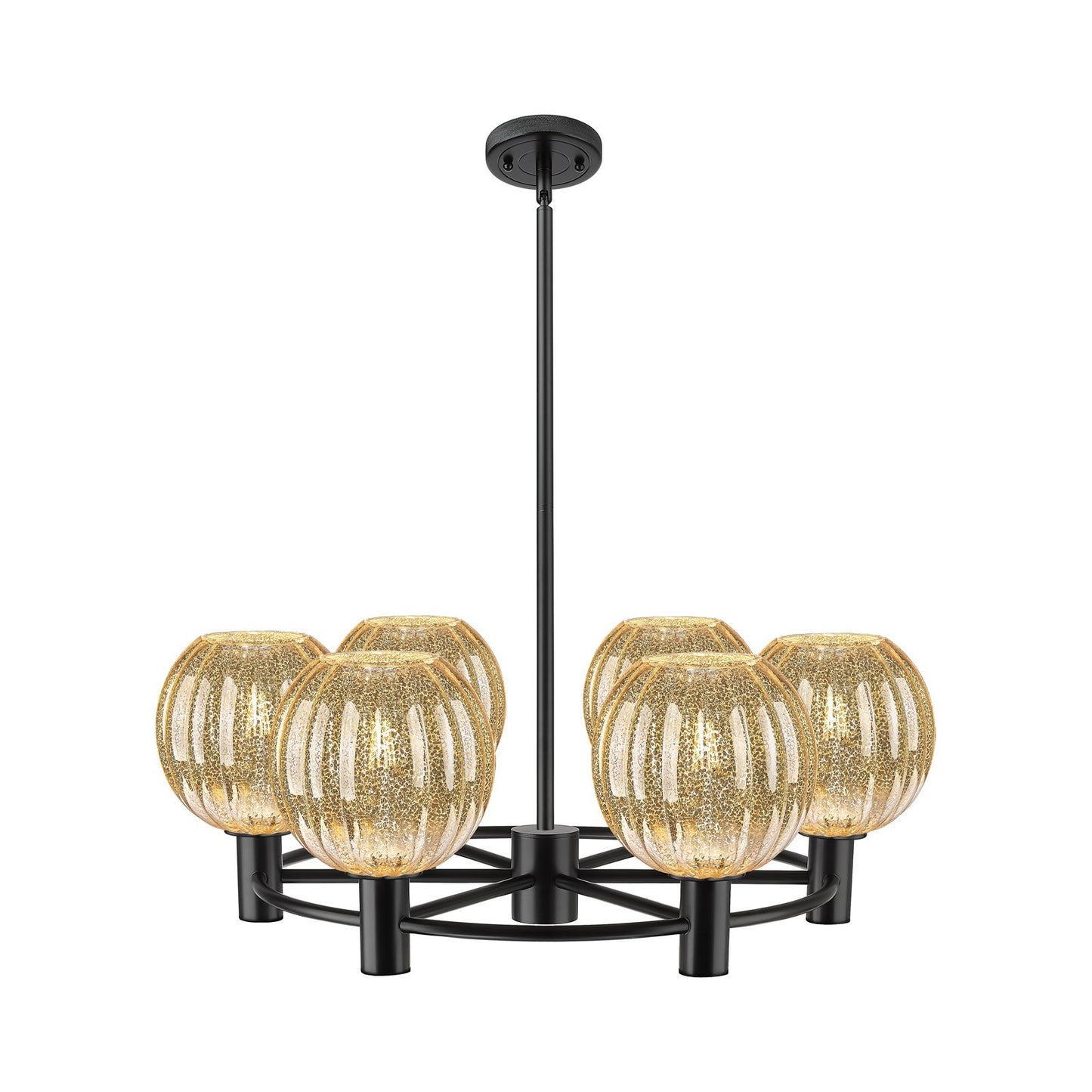 Innovations Preston Globe 27in 6-Light Chandelier | Industrial Matte Black and Mercury Glass | Dining Room & Kitchen | Model 434-6CR-BK-G458-7ME