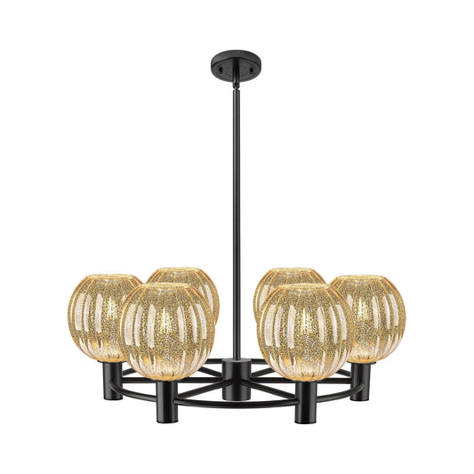 Innovations Preston Globe 27in 6-Light Chandelier | Industrial Matte Black and Mercury Glass | Dining Room & Kitchen | Model 434-6CR-BK-G458-7ME