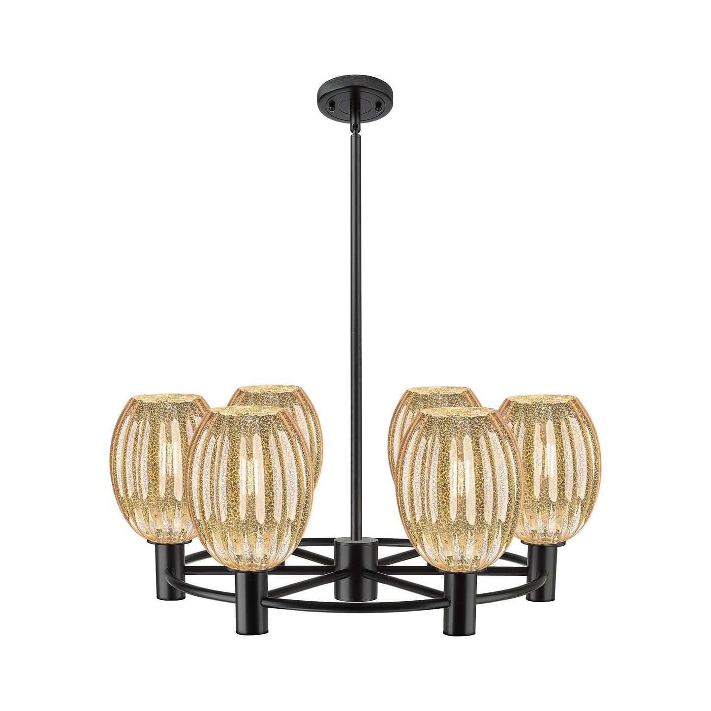 Innovations Preston Bulb 26in 6-Light Chandelier | Industrial Matte Black and Mercury Glass | Dining Room & Kitchen | Model 434-6CR-BK-G459-6ME