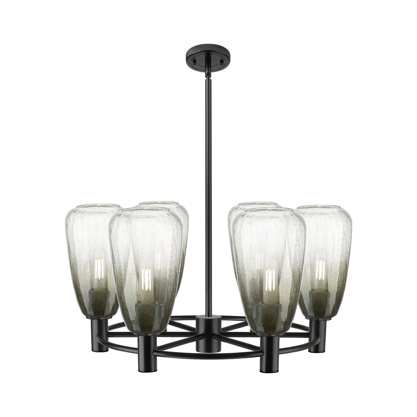 Innovations Brookhaven Almond 26in 6-Light Chandelier | Industrial Matte Black and Slate Glass | Dining Room & Kitchen | Model 434-6CR-BK-G480-6SL