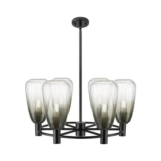 Innovations Brookhaven Almond 26in 6-Light Chandelier | Industrial Matte Black and Slate Glass | Dining Room & Kitchen | Model 434-6CR-BK-G480-6SL