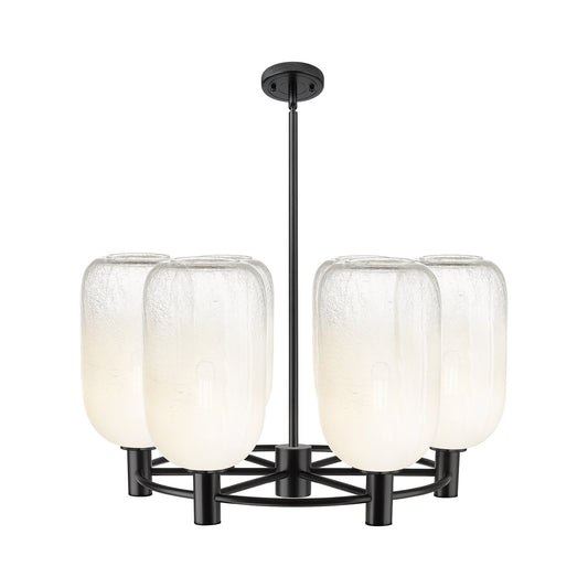 Innovations Brookhaven Cloche 27in 6-Light Chandelier | Industrial Matte Black and Opal Glass | Dining Room & Kitchen | Model 434-6CR-BK-G482-7OP