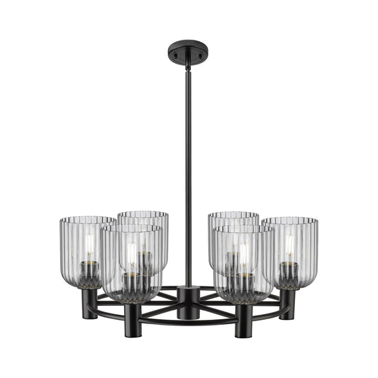 Innovations Crown Point 25in 6-Light Chandelier | Industrial Matte Black and Light Smoke Glass | Kitchen Island & Dining | Model 434-6CR-BK-G559-5SM