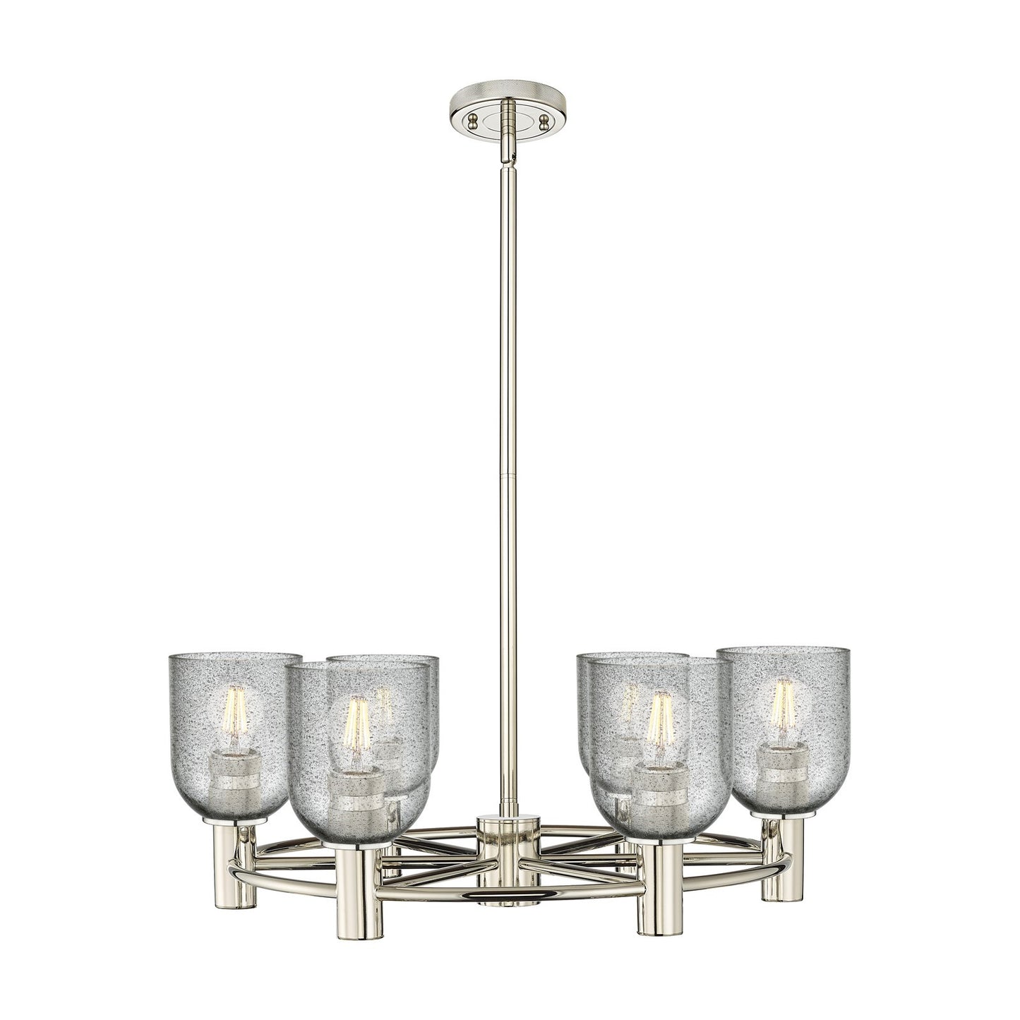 Innovations Caledonia 25in 6-Light Chandelier | Industrial Polished Nickel and Charcoal Glass | Dining Room & Kitchen Island | Model 434-6CR-PN-G257