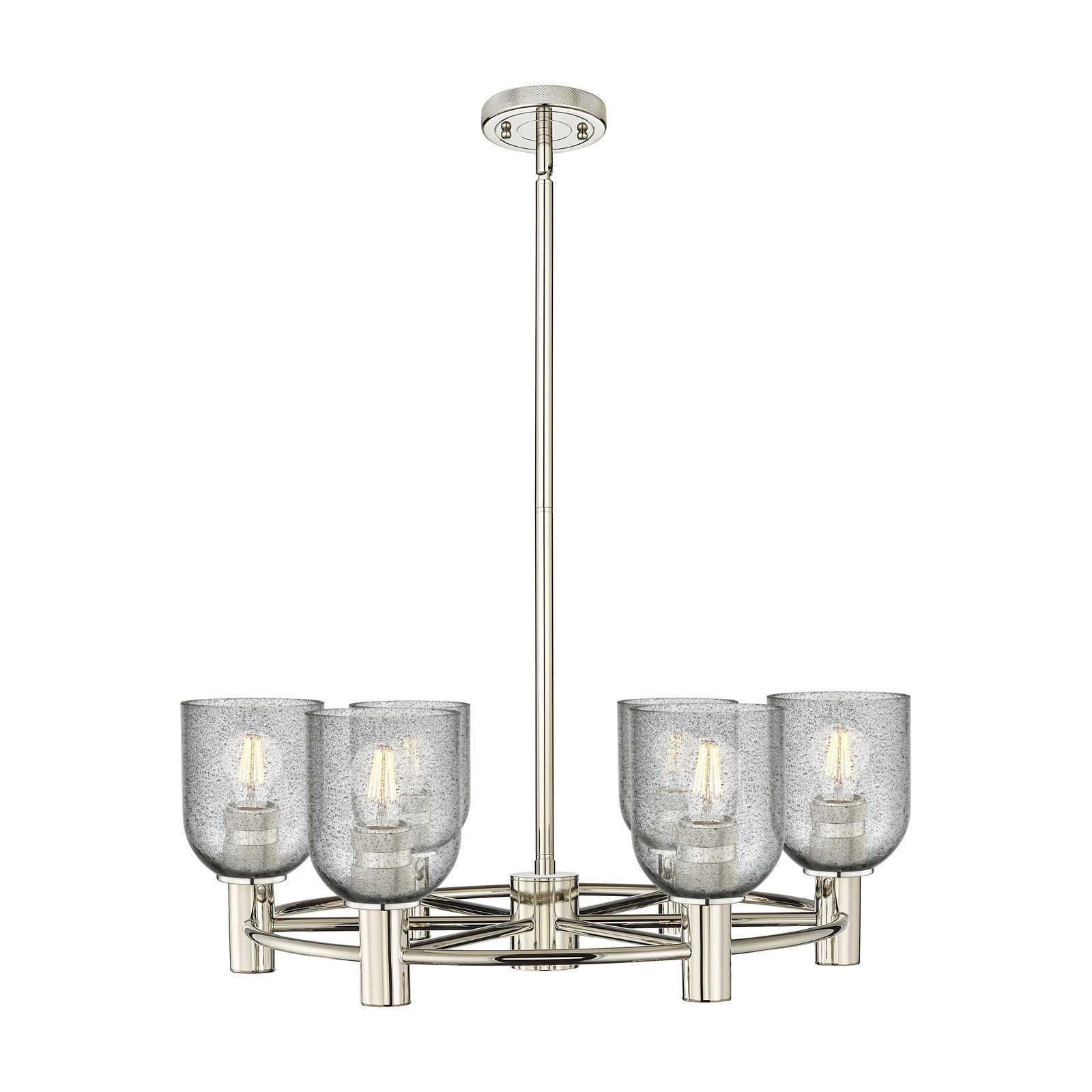 Innovations Caledonia 25in 6-Light Chandelier | Industrial Polished Nickel and Charcoal Glass | Dining Room & Kitchen Island | Model 434-6CR-PN-G257