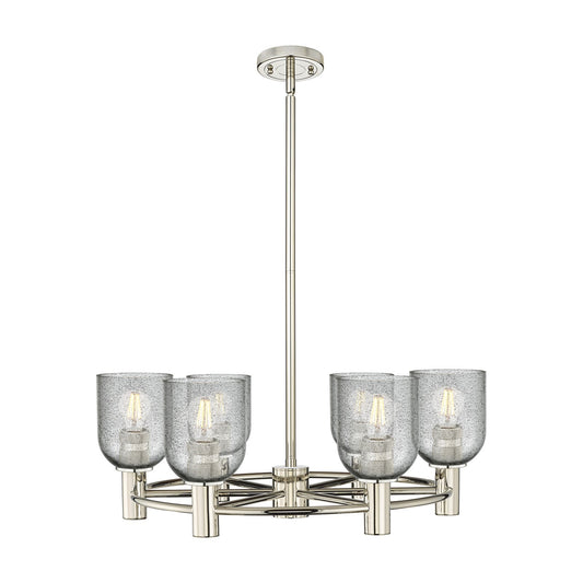 Innovations Caledonia 25in 6-Light Chandelier | Industrial Polished Nickel and Charcoal Glass | Dining Room & Kitchen Island | Model 434-6CR-PN-G257