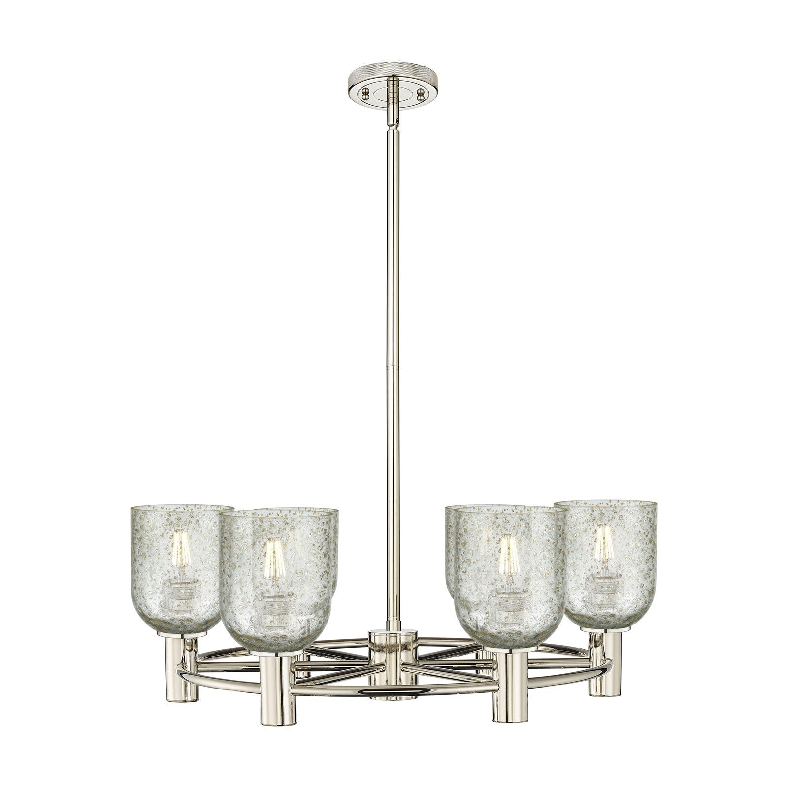 Innovations Caledonia 25in 6-Light Chandelier | Industrial Polished Nickel and Mica Glass | Dining Room & Kitchen Island | Model 434-6CR-PN-G259