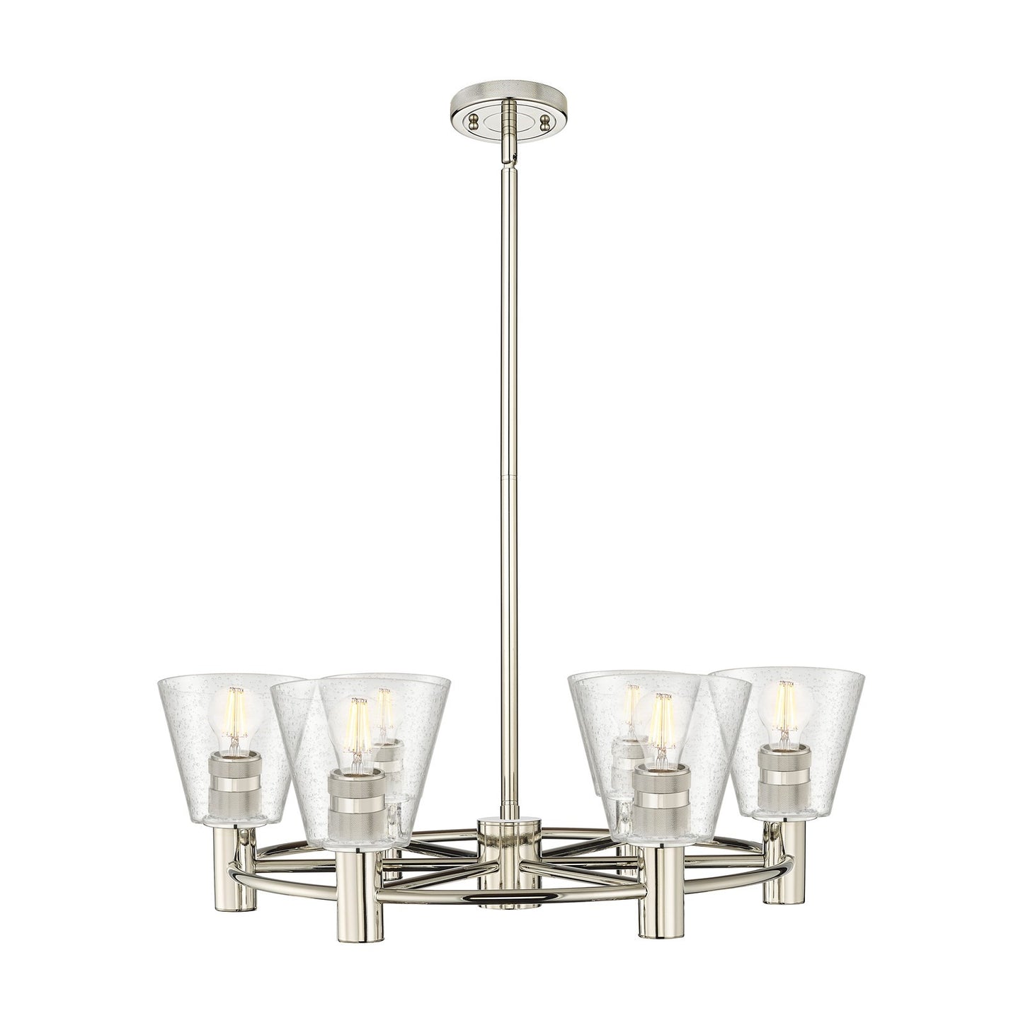 Innovations Caton 26in 6-Light Chandelier | Industrial Polished Nickel and Frosted Glass | Dining Room & Kitchen Island | Model 434-6CR-PN-G454