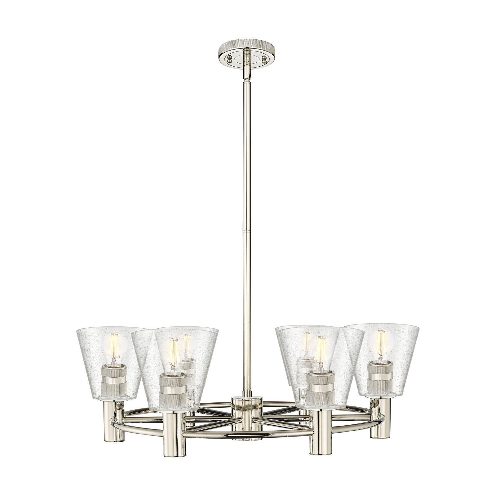 Innovations Caton 26in 6-Light Chandelier | Industrial Polished Nickel and Frosted Glass | Dining Room & Kitchen Island | Model 434-6CR-PN-G454