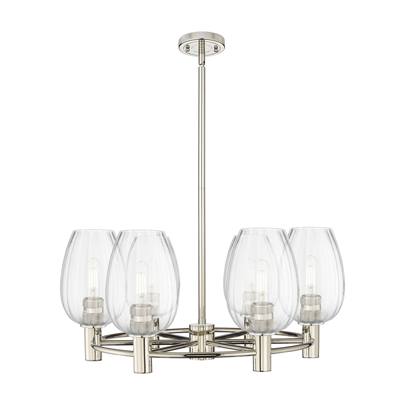 Innovations Preston Flute 26in 6-Light Chandelier | Industrial Polished Nickel and Clear Glass | Dining Room & Kitchen | Model 434-6CR-PN-G457-6CL