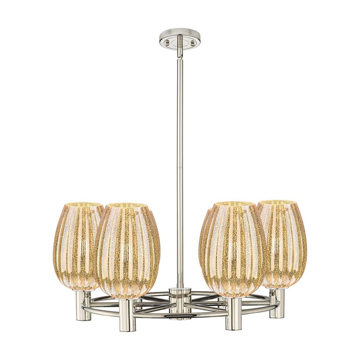Innovations Preston Flute 26in 6-Light Chandelier | Industrial Polished Nickel and Mercury Glass | Dining Room & Kitchen | Model 434-6CR-PN-G457-6ME