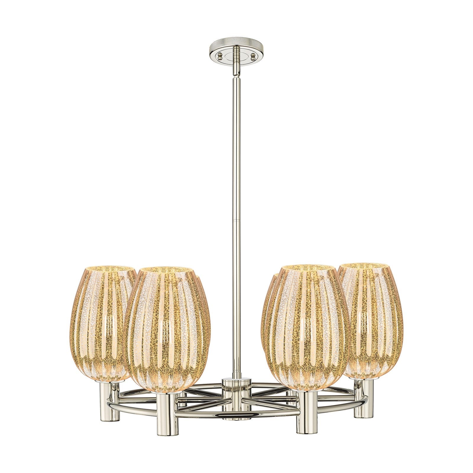 Innovations Preston Flute 26in 6-Light Chandelier | Industrial Polished Nickel and Mercury Glass | Dining Room & Kitchen | Model 434-6CR-PN-G457-6ME
