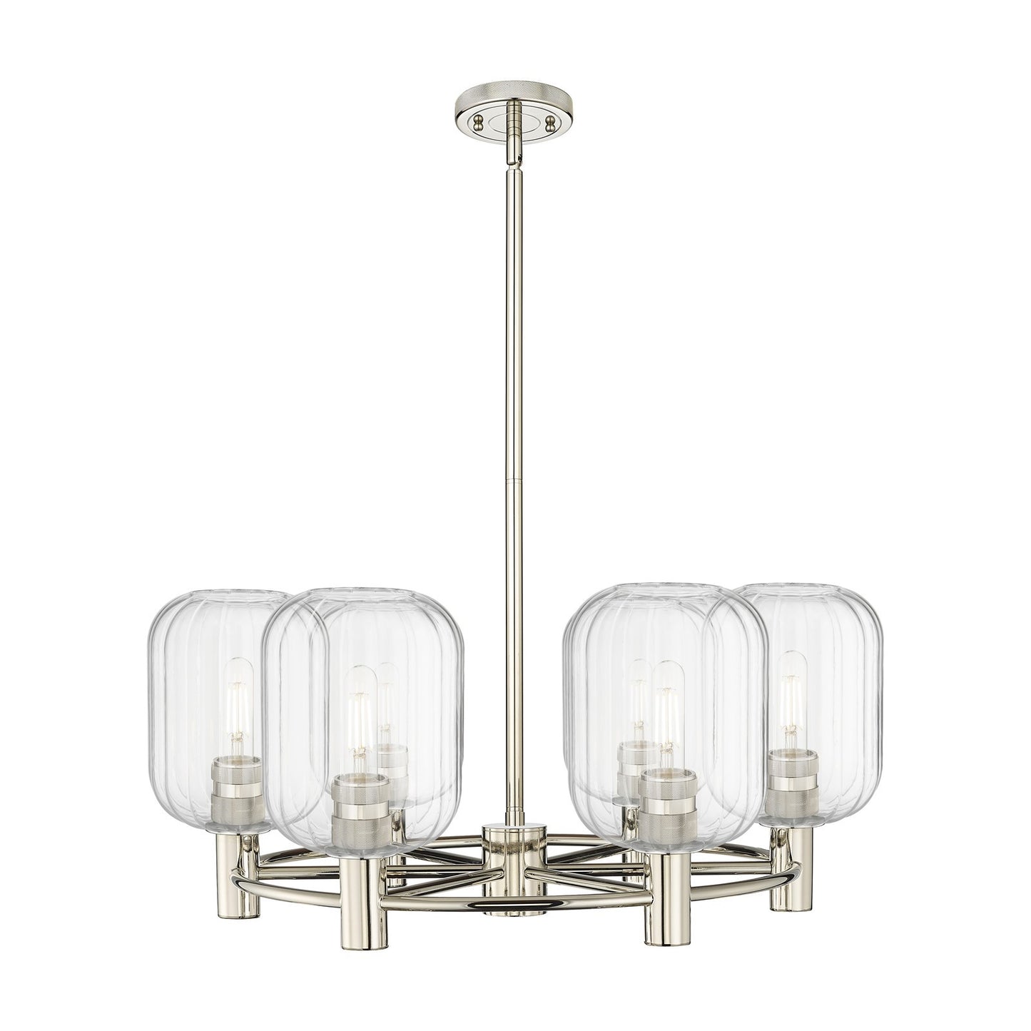 Innovations Preston Cylinder 27in 6-Light Chandelier | Industrial Polished Nickel and Clear Glass | Kitchen Island | Model 434-6CR-PN-G460-7CL