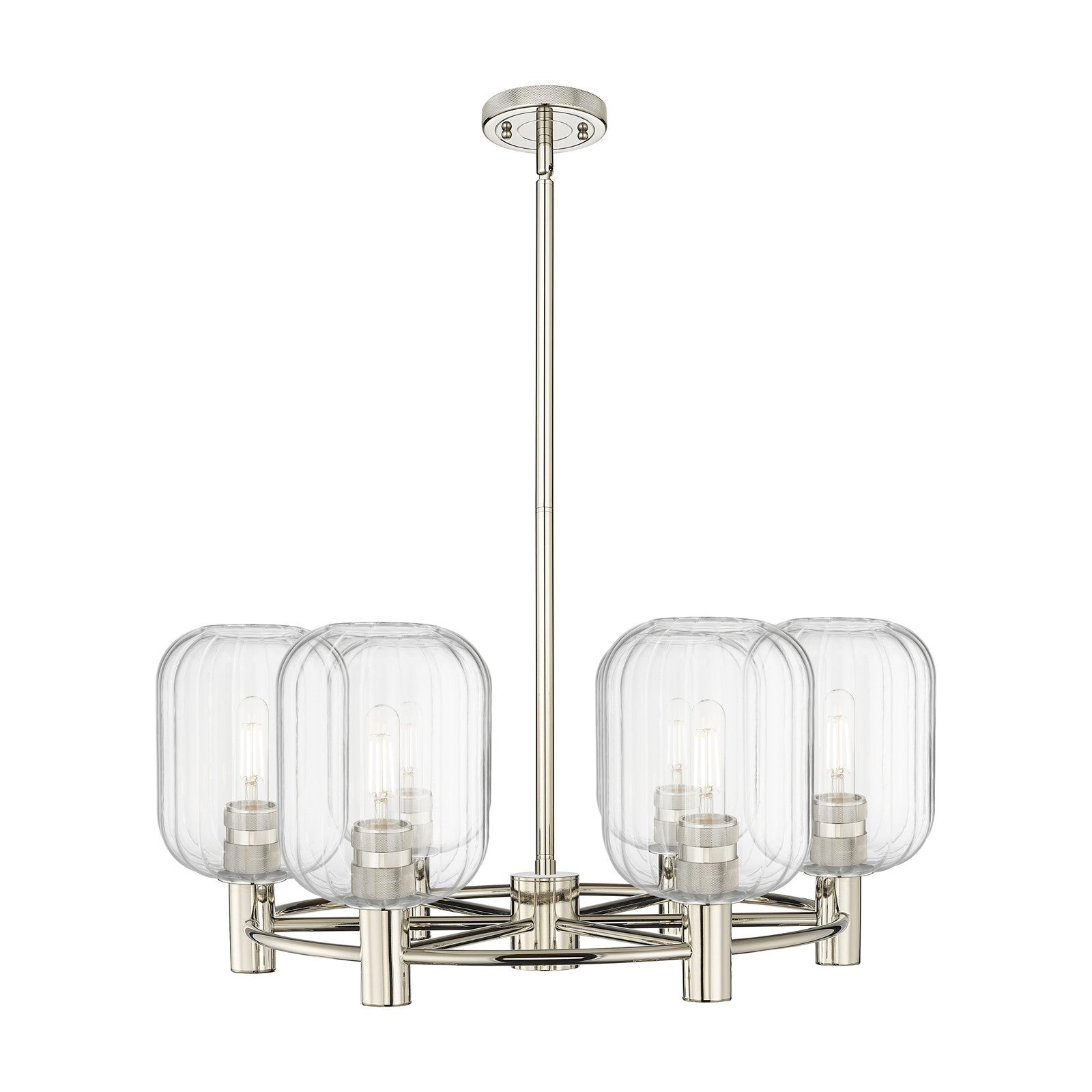 Innovations Preston Cylinder 27in 6-Light Chandelier | Industrial Polished Nickel and Clear Glass | Kitchen Island | Model 434-6CR-PN-G460-7CL