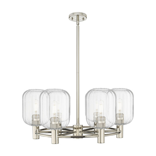 Innovations Preston Cylinder 27in 6-Light Chandelier | Industrial Polished Nickel and Clear Glass | Kitchen Island | Model 434-6CR-PN-G460-7CL