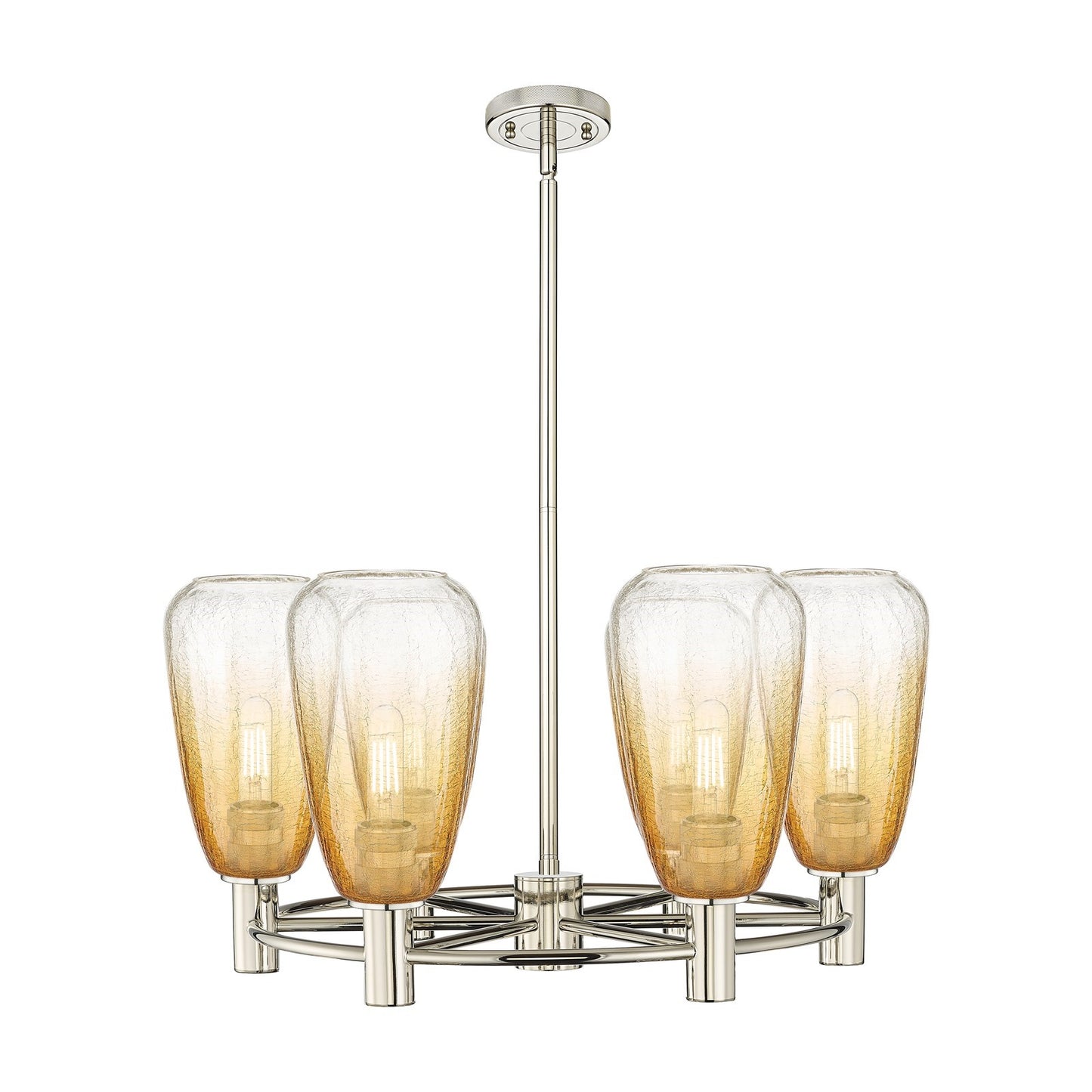 Innovations Brookhaven Almond 26in 6-Light Chandelier | Industrial Polished Nickel and Amber Glass | Kitchen Island | Model 434-6CR-PN-G480-6AM