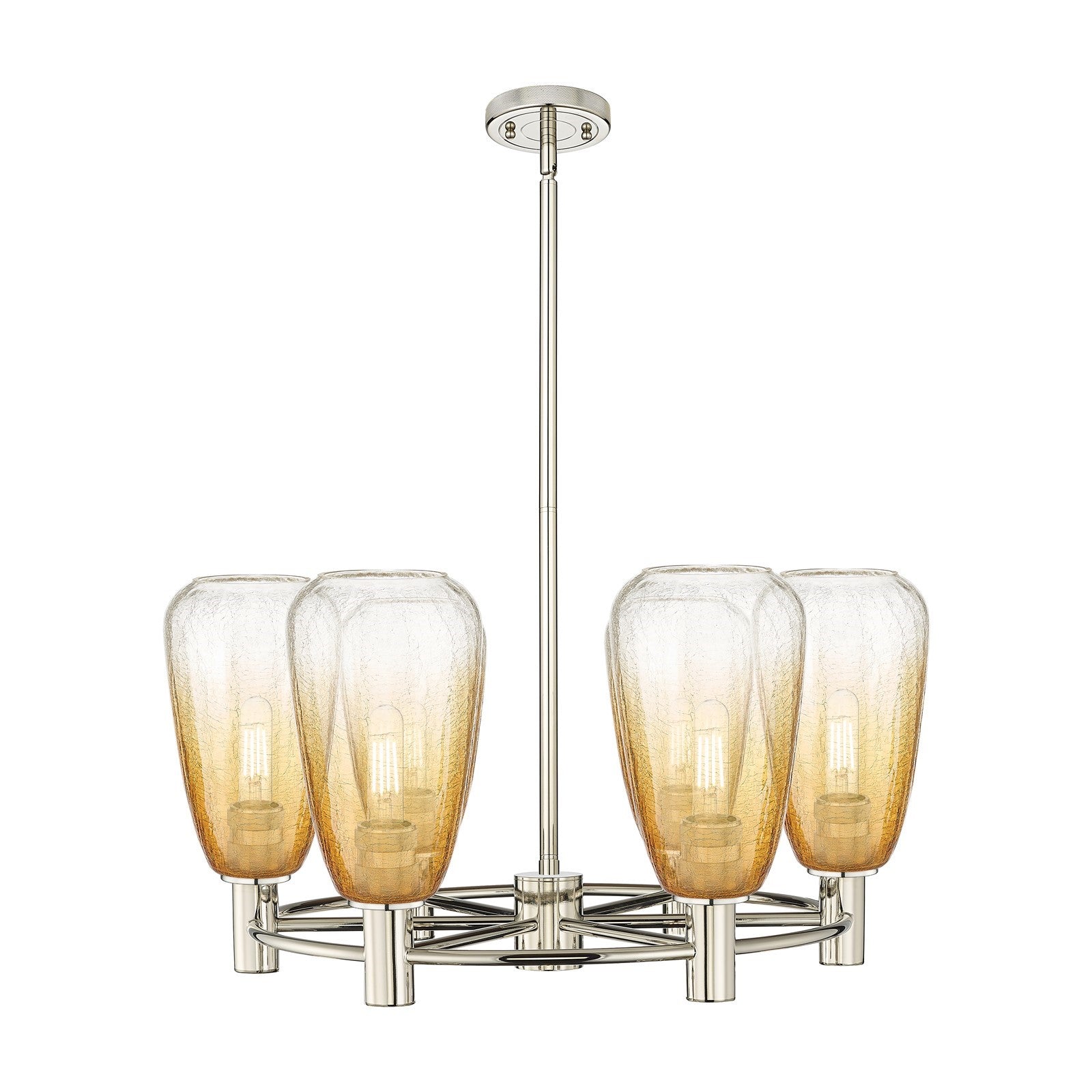 Innovations Brookhaven Almond 26in 6-Light Chandelier | Industrial Polished Nickel and Amber Glass | Kitchen Island | Model 434-6CR-PN-G480-6AM
