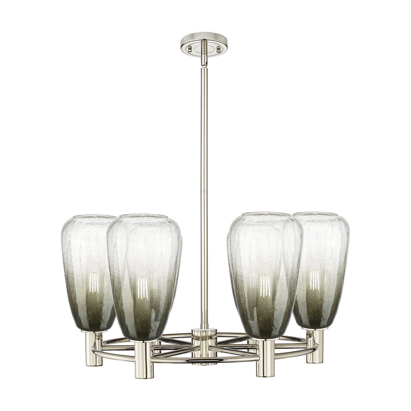 Innovations Brookhaven Almond 26in 6-Light Chandelier | Industrial Polished Nickel and Slate Glass | Dining Room | Model 434-6CR-PN-G480-6SL
