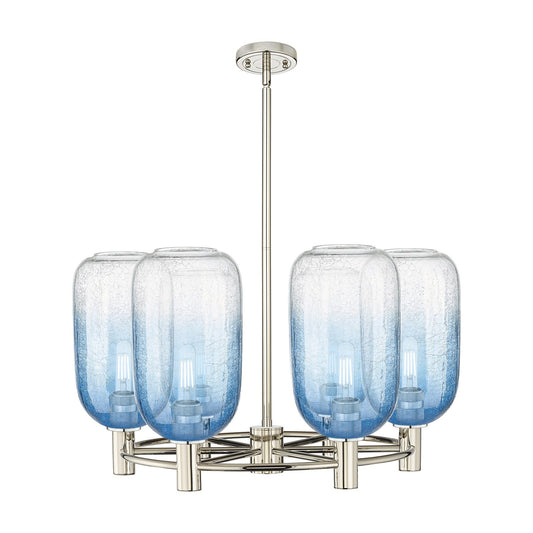 Innovations Brookhaven Cloche 27in 6-Light Chandelier | Industrial Polished Nickel and Sapphire Blue Glass | Dining Room | Model 434-6CR-PN-G482-7SB