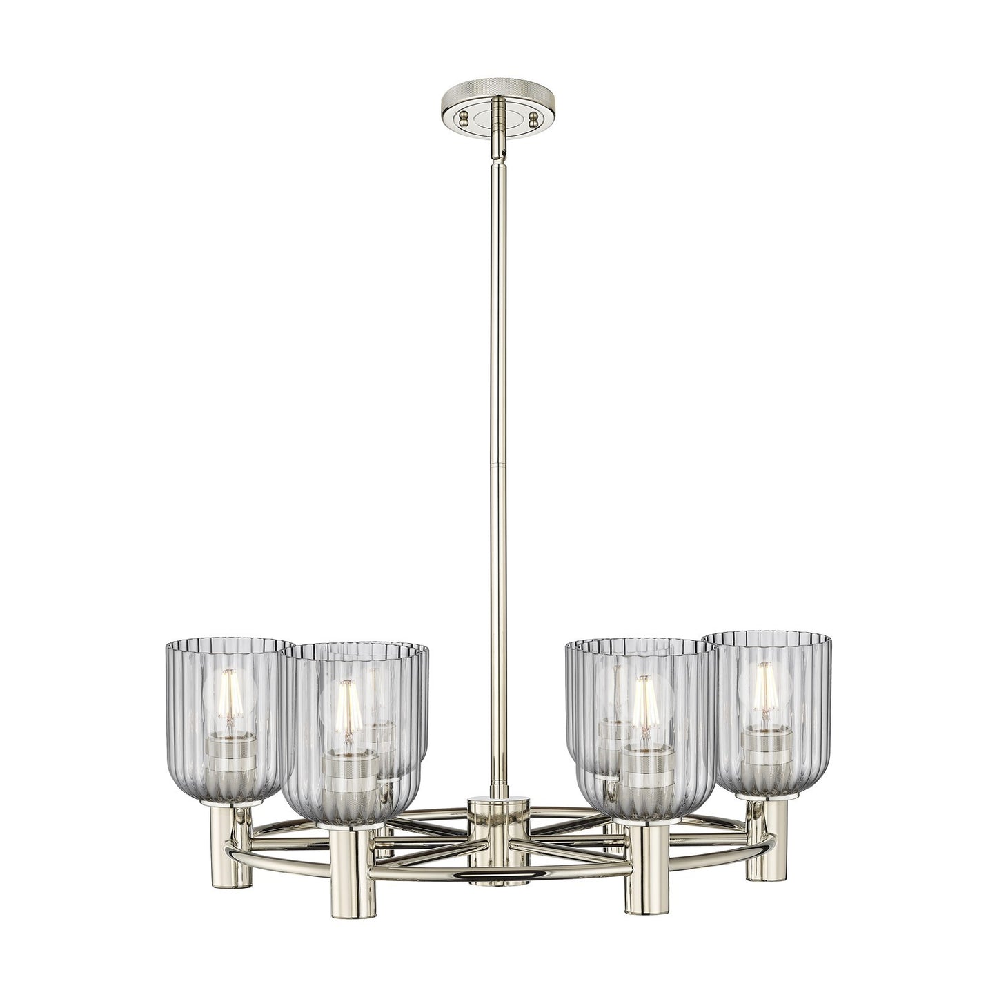 Innovations Crown Point 25in 6-Light Chandelier | Industrial Polished Nickel and Light Smoke Glass | Dining Room | Model 434-6CR-PN-G559-5SM