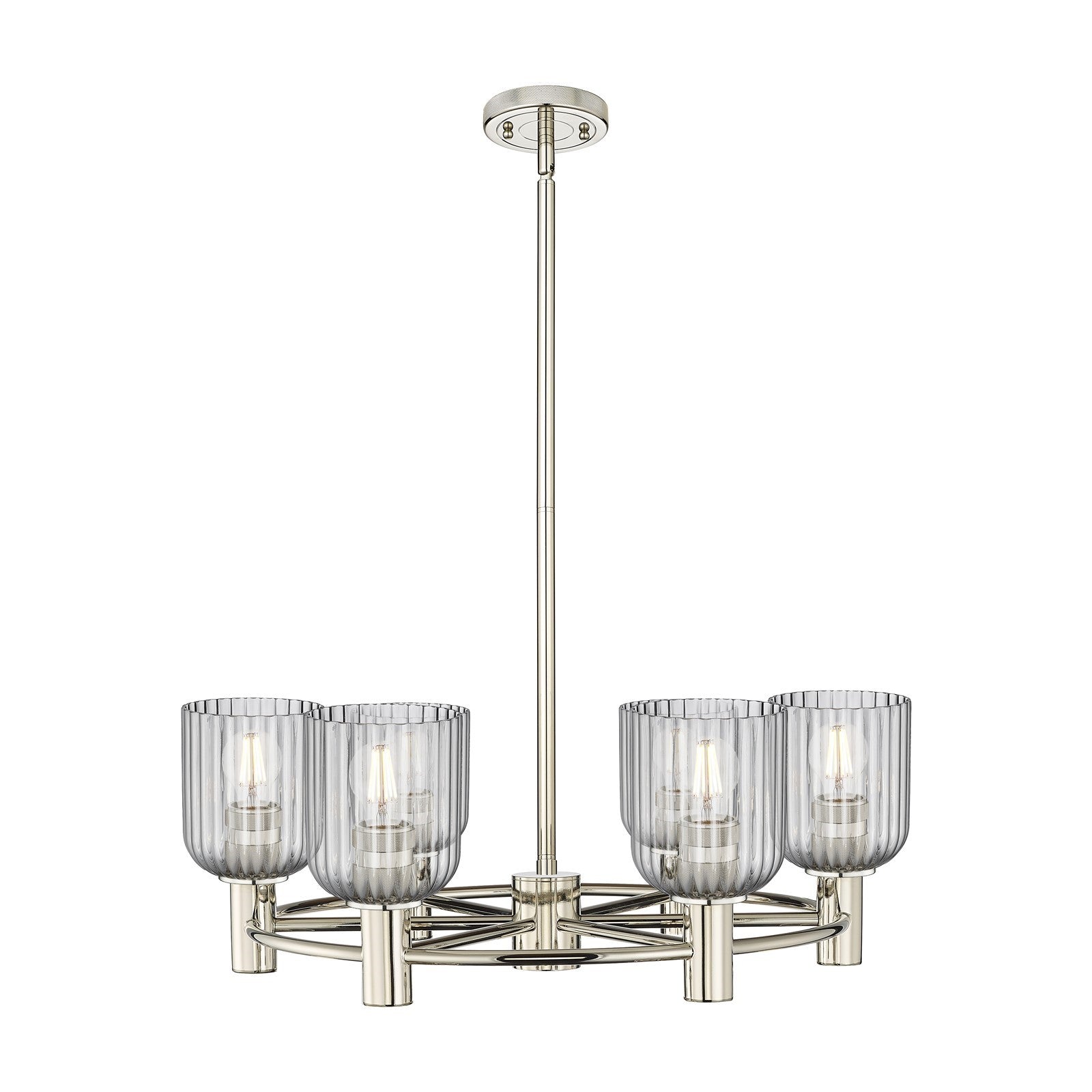 Innovations Crown Point 25in 6-Light Chandelier | Industrial Polished Nickel and Light Smoke Glass | Dining Room | Model 434-6CR-PN-G559-5SM